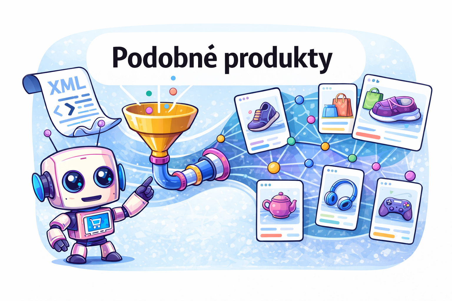 Ilustrace: AI asistent doporučuje podobné produkty z XML feedu e-shopu.