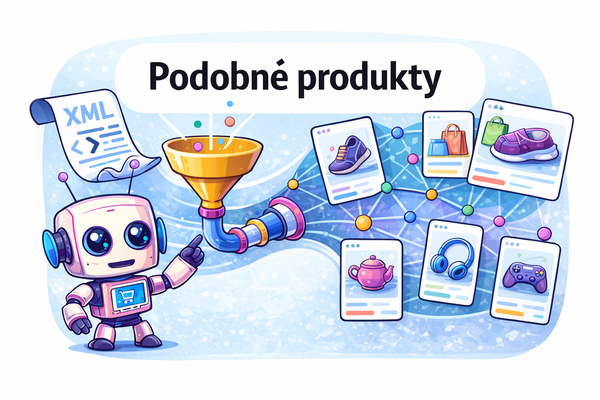 Ilustrace: AI asistent doporučuje podobné produkty z XML feedu e-shopu.